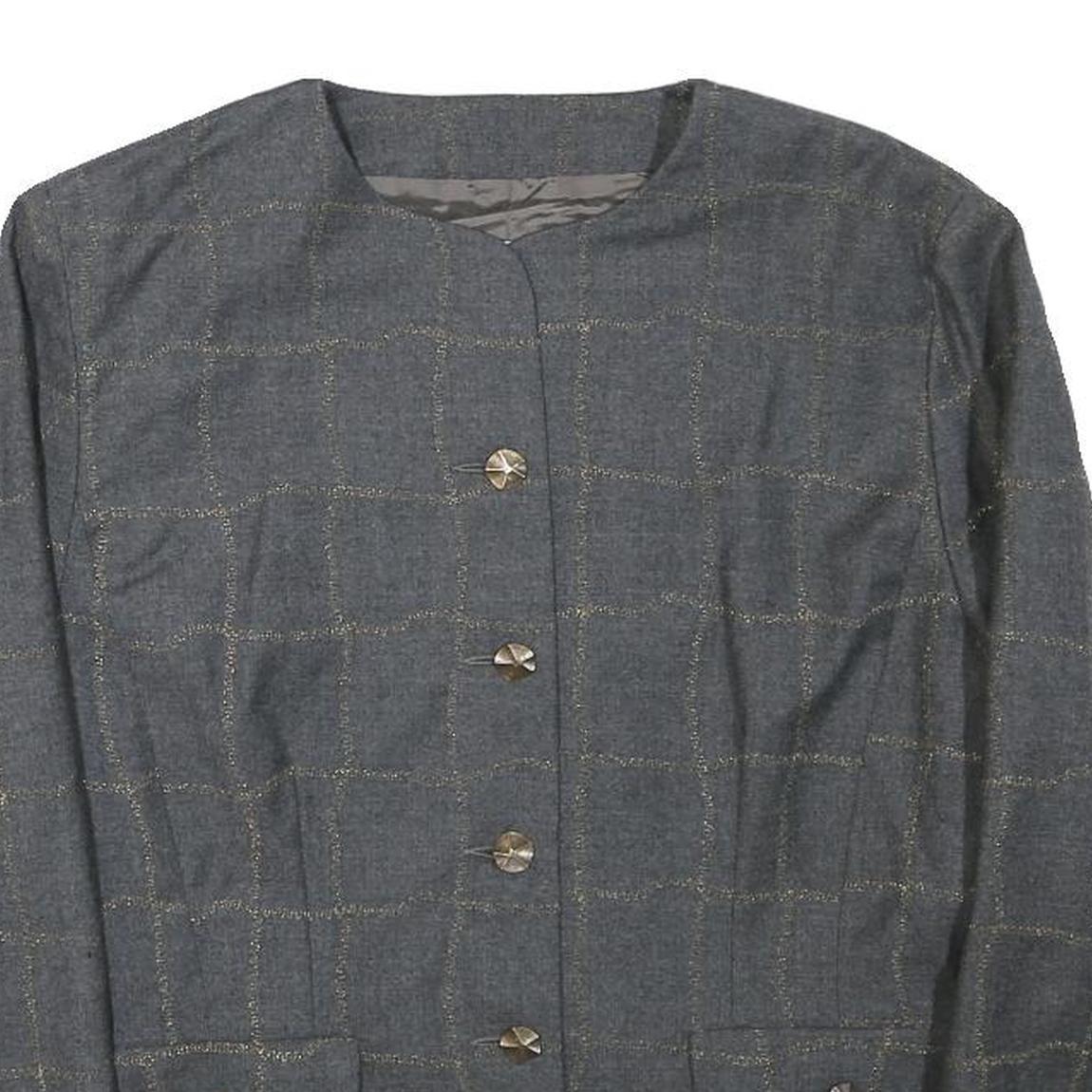 Onnochiaro Womens Grey Wool Blend Button Jacket S Check Pattern