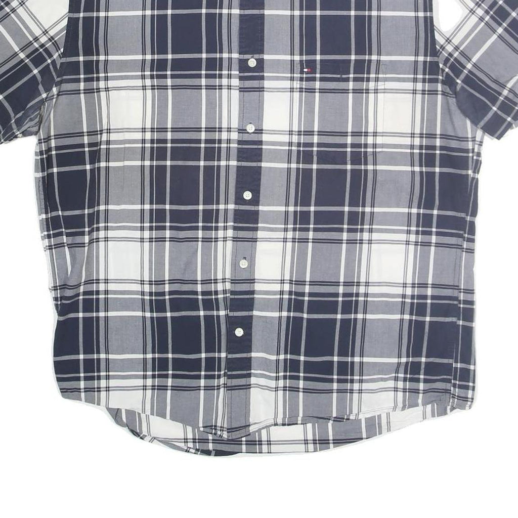 TOMMY HILFIGER Mens Blue & Grey Check Shirt XL Button Short Sleeve Casual
