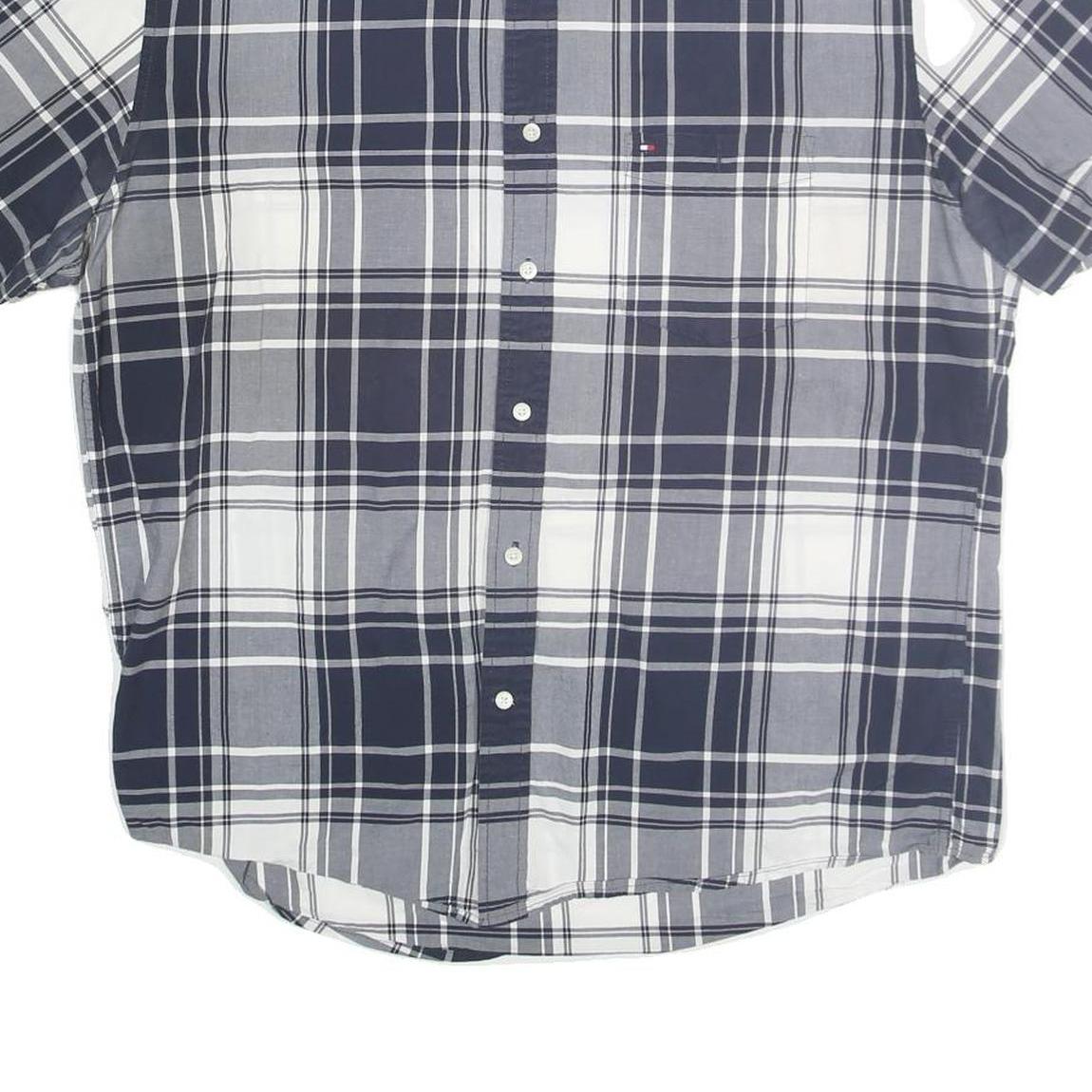 TOMMY HILFIGER Mens Blue & Grey Check Shirt XL Button Short Sleeve Casual