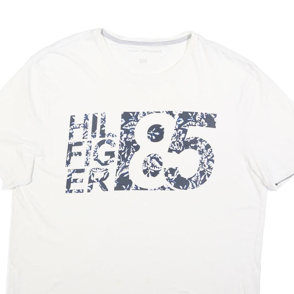 TOMMY HILFIGER Mens White Graphic T-Shirt XL Short Sleeve Crew Neck Cotton