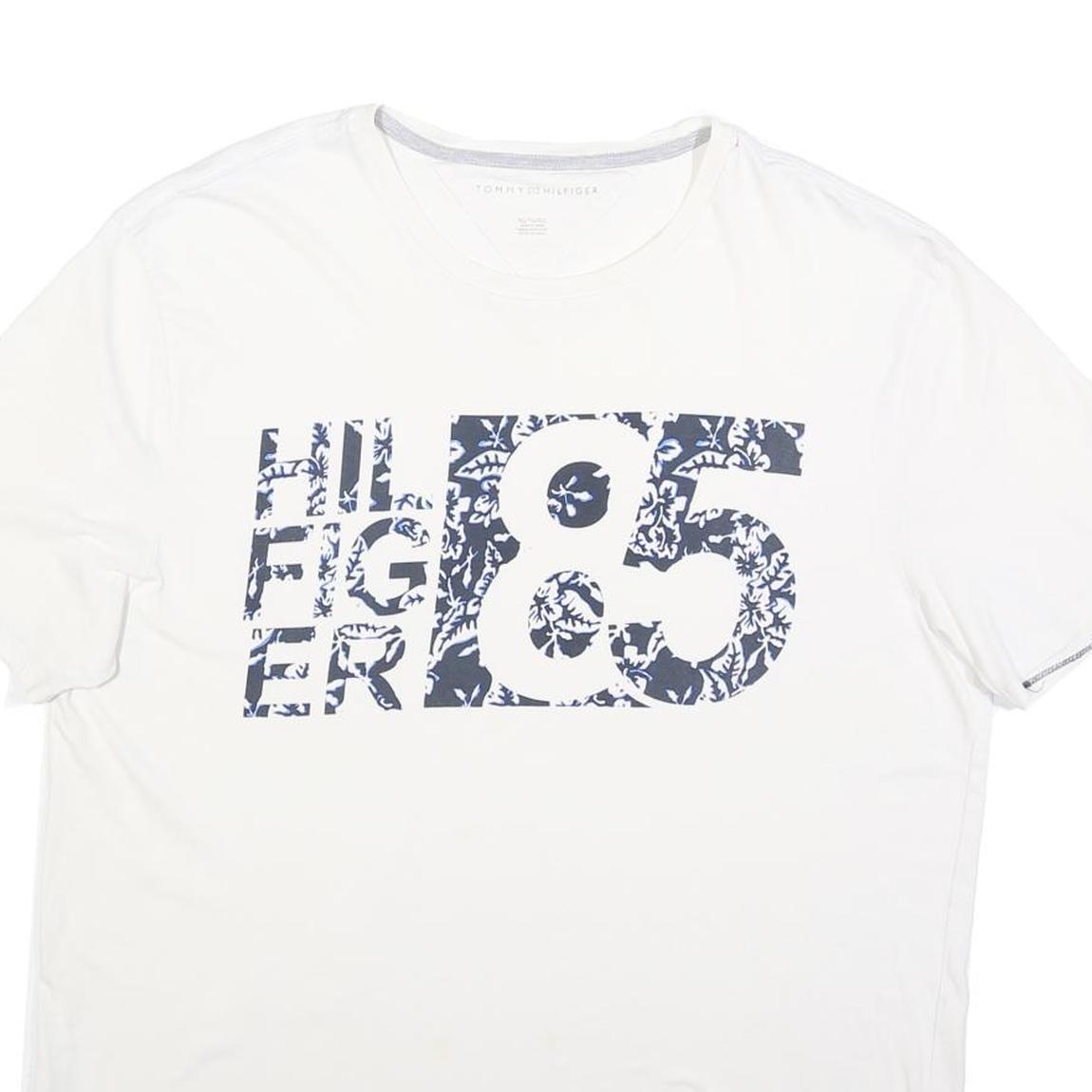 TOMMY HILFIGER Mens White Graphic T-Shirt XL Short Sleeve Crew Neck Cotton