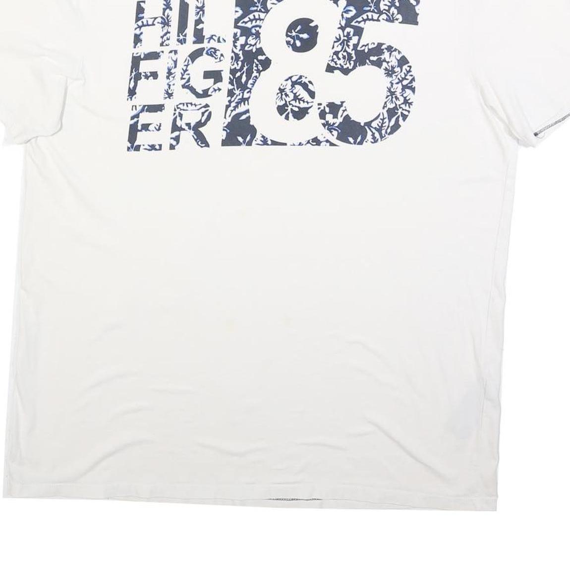 TOMMY HILFIGER Mens White Graphic T-Shirt XL Short Sleeve Crew Neck Cotton