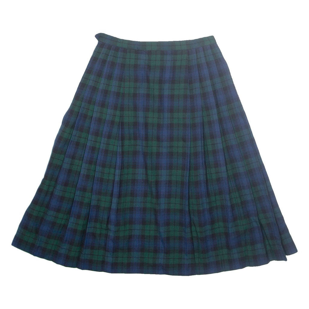MS.SERO Womens Pleated Skirt Green Midi Wool Check UK 10