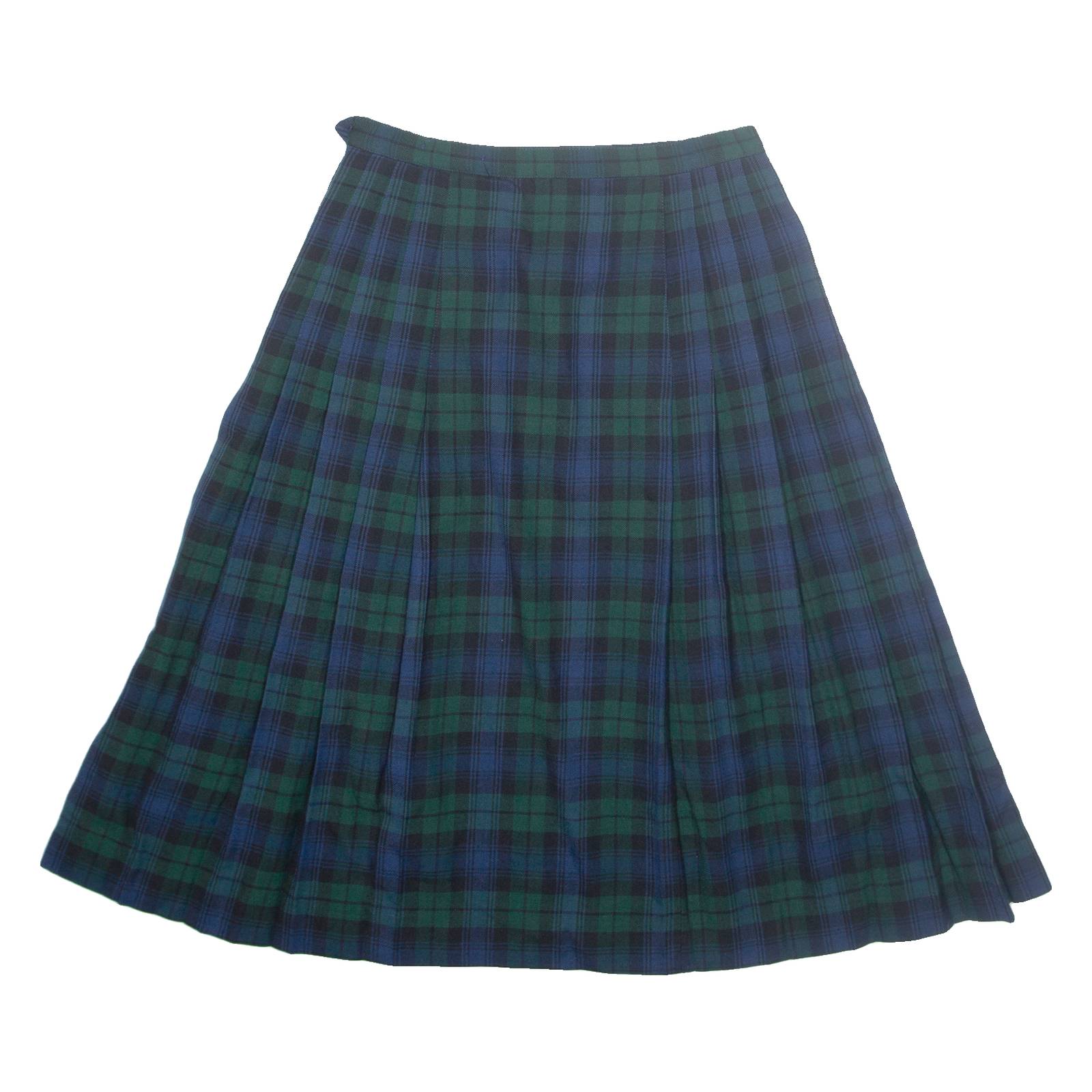 MS.SERO Womens Pleated Skirt Green Midi Wool Check UK 10