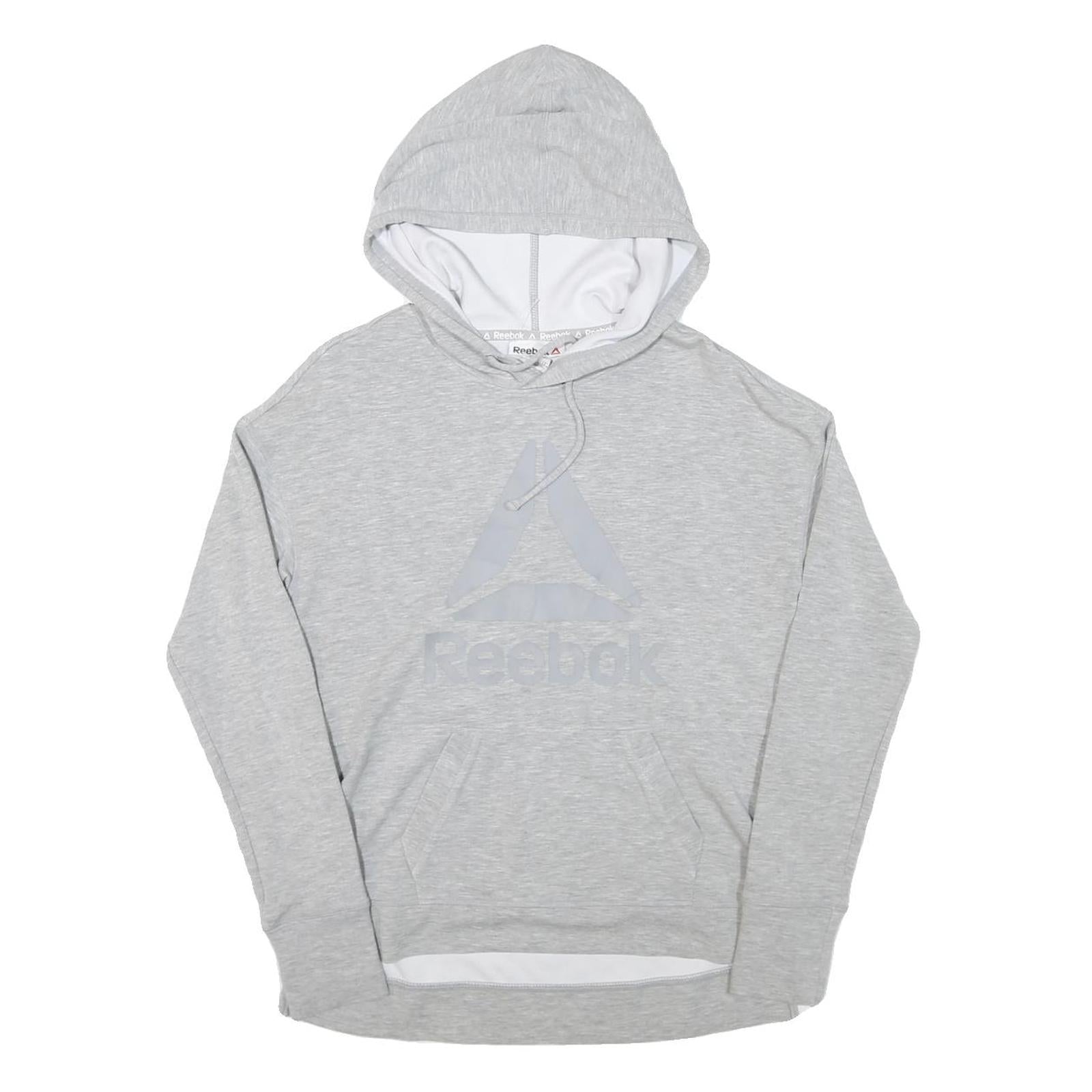REEBOK Womens Grey Hoodie XS Lightweight Logo Pullover Sweatshirt