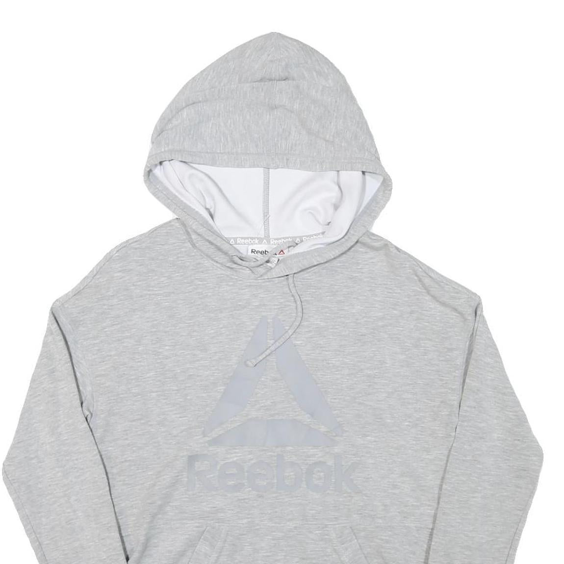 REEBOK Womens Grey Hoodie XS Lightweight Logo Pullover Sweatshirt