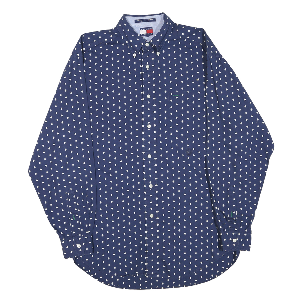 TOMMY HILFIGER Mens Blue & White Patterned Cotton Blend Shirt M Button-Down