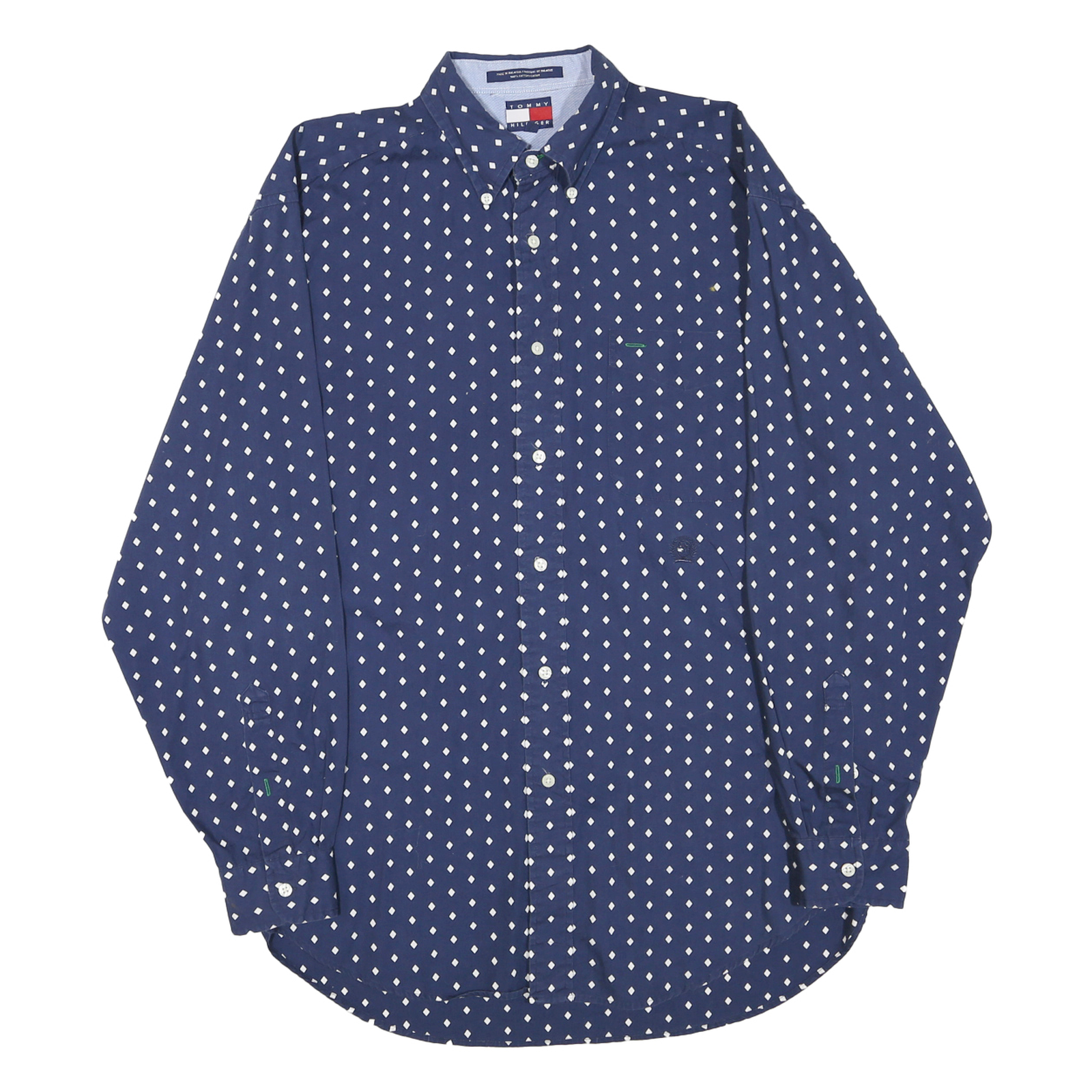 TOMMY HILFIGER Mens Blue & White Patterned Cotton Blend Shirt M Button-Down