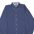 TOMMY HILFIGER Mens Blue & White Patterned Cotton Blend Shirt M Button-Down