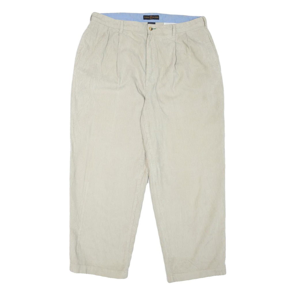 TOMMY HILFIGER Mens Cotton Blend Beige Regular Straight Trousers W38 L30 Classic