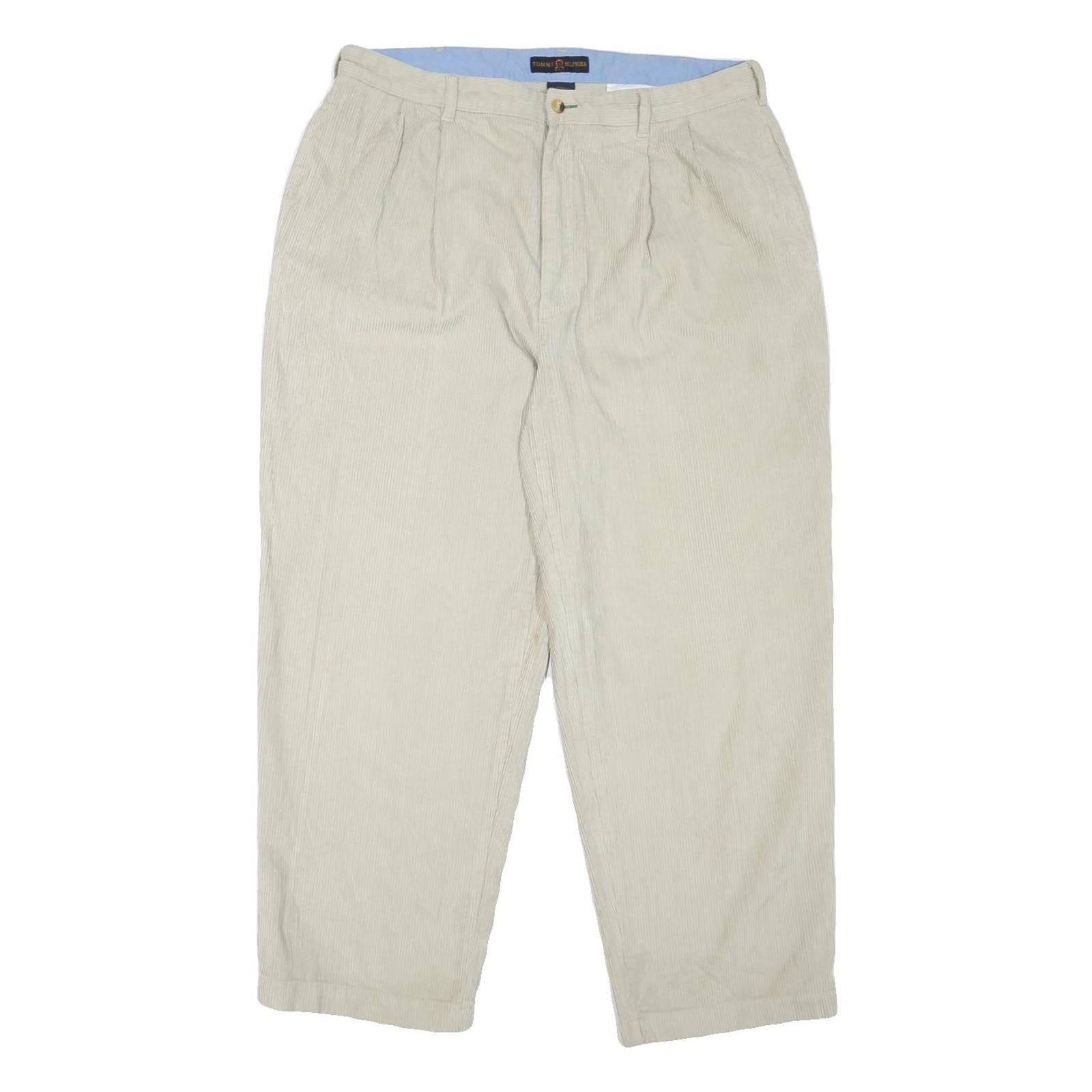 TOMMY HILFIGER Mens Cotton Blend Beige Regular Straight Trousers W38 L30 Classic