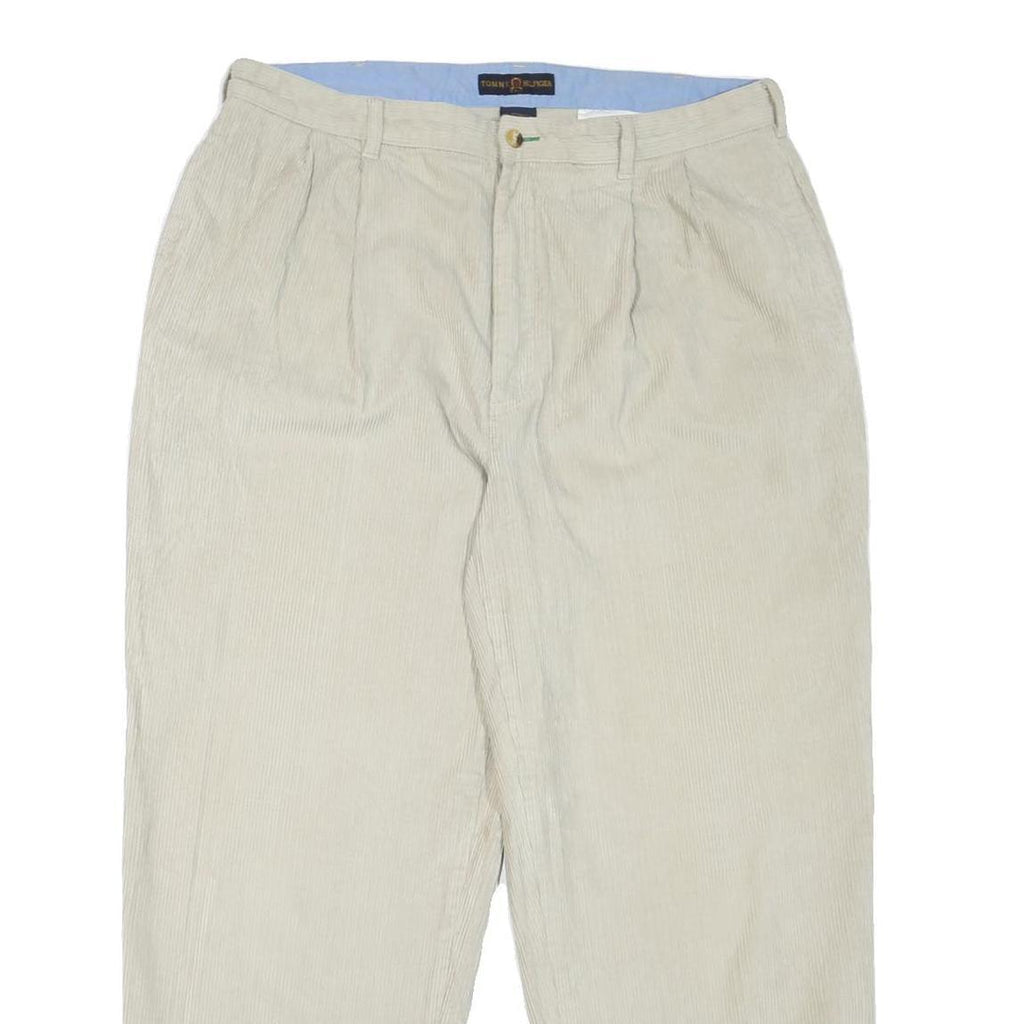 TOMMY HILFIGER Mens Cotton Blend Beige Regular Straight Trousers W38 L30 Classic