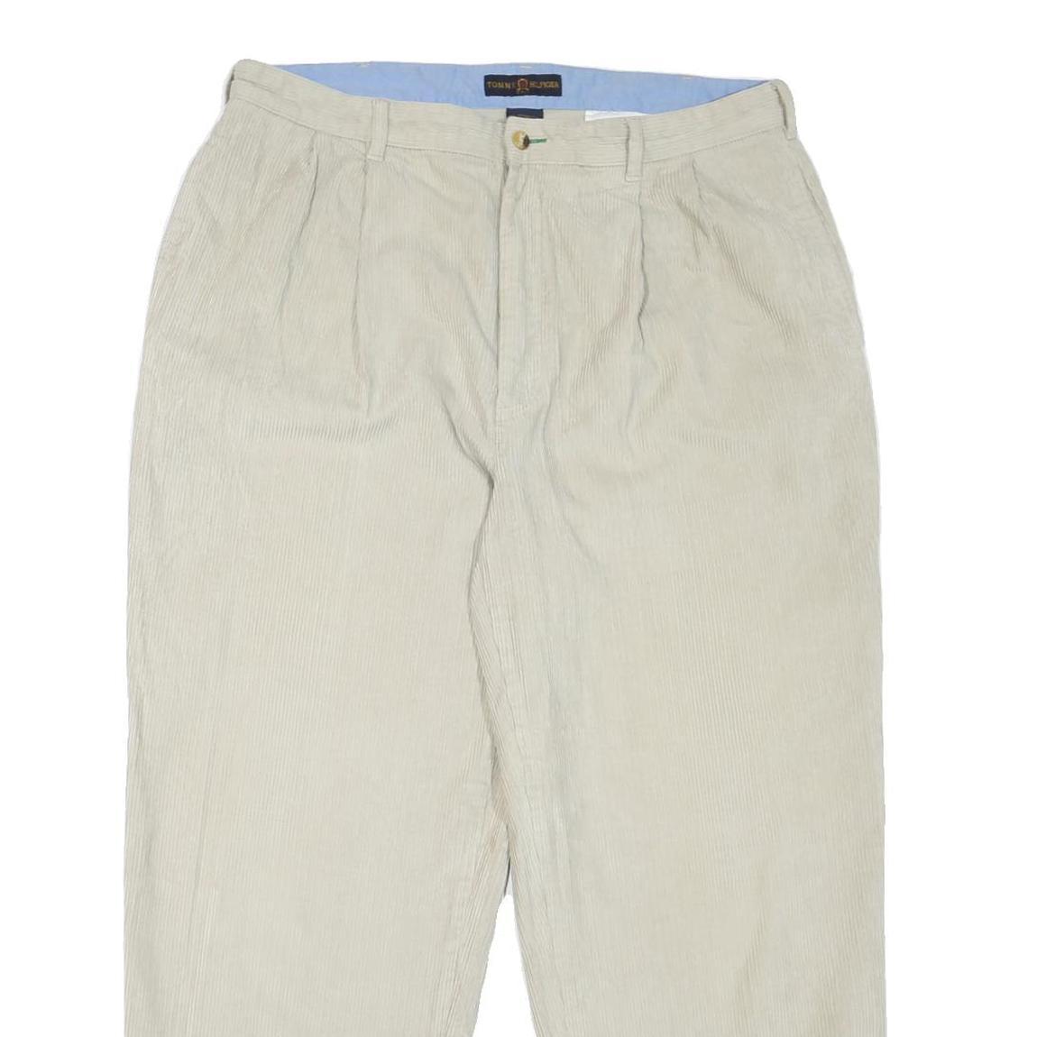 TOMMY HILFIGER Mens Cotton Blend Beige Regular Straight Trousers W38 L30 Classic