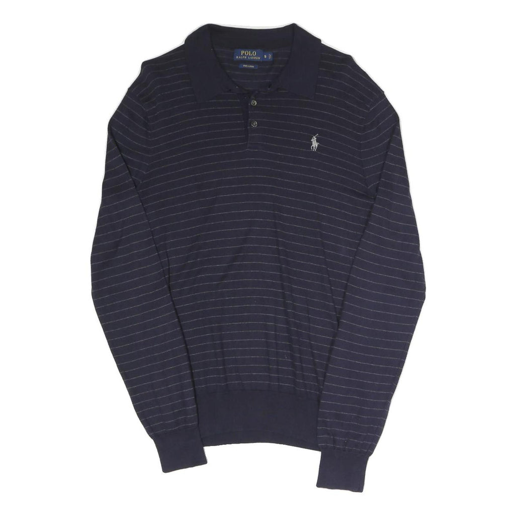 POLO RALPH LAUREN Mens Navy Blue Patterned Polo Neck Jumper Basic Knit S Stripe