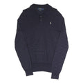 POLO RALPH LAUREN Mens Navy Blue Patterned Polo Neck Jumper Basic Knit S Stripe