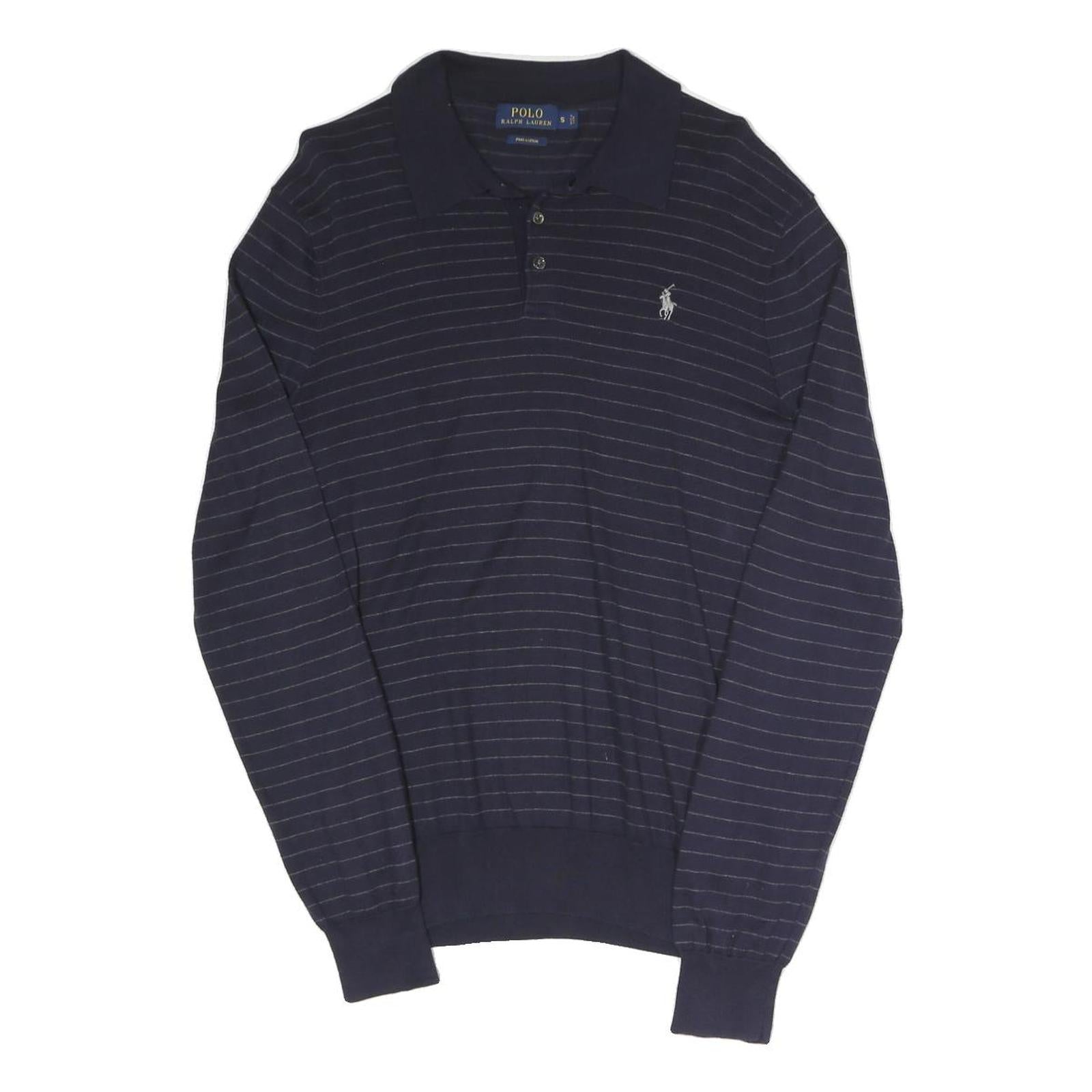 POLO RALPH LAUREN Mens Navy Blue Patterned Polo Neck Jumper Basic Knit S Stripe