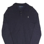 POLO RALPH LAUREN Mens Navy Blue Patterned Polo Neck Jumper Basic Knit S Stripe