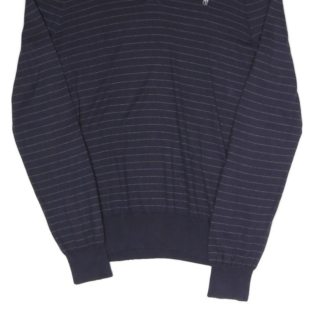 POLO RALPH LAUREN Mens Navy Blue Patterned Polo Neck Jumper Basic Knit S Stripe