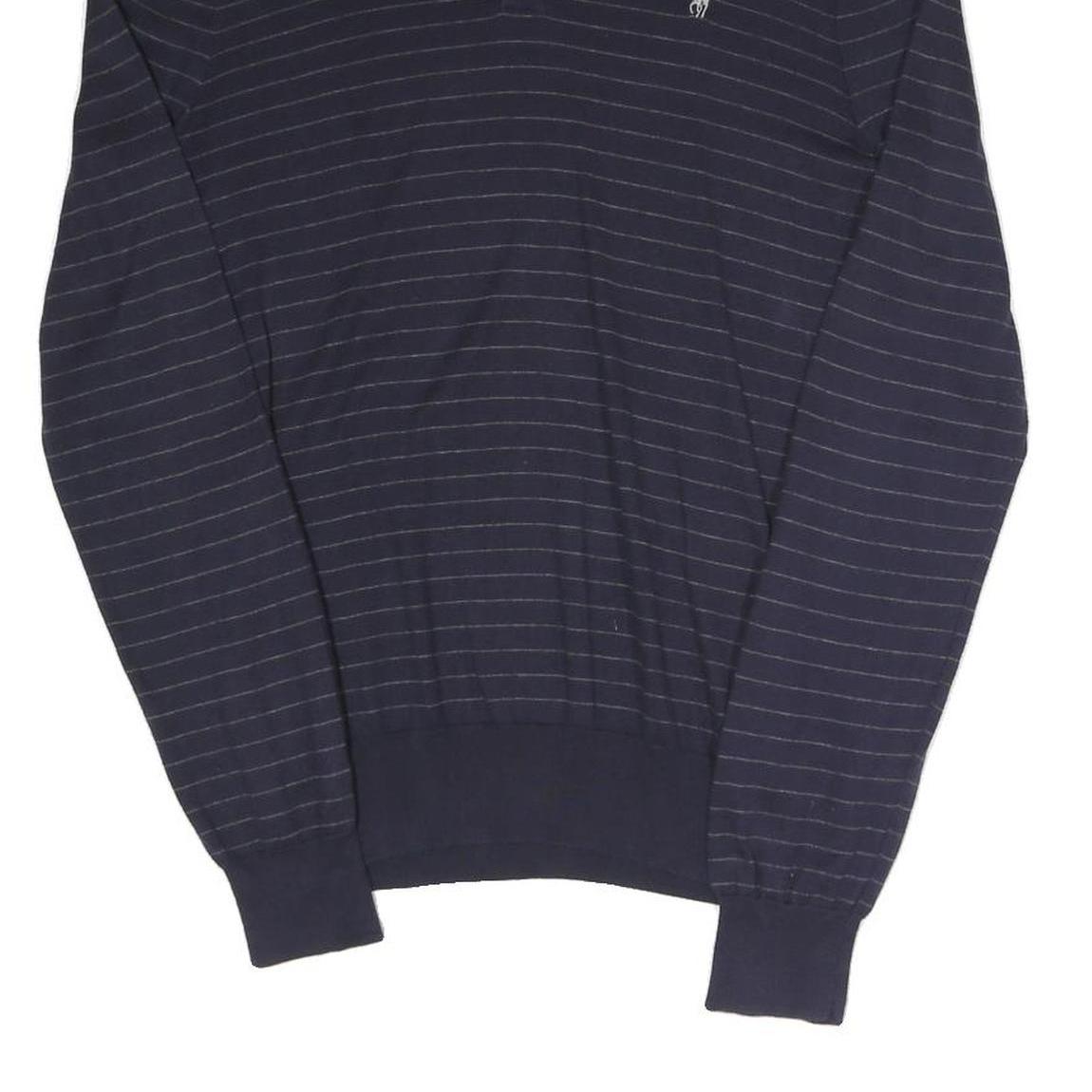 POLO RALPH LAUREN Mens Navy Blue Patterned Polo Neck Jumper Basic Knit S Stripe