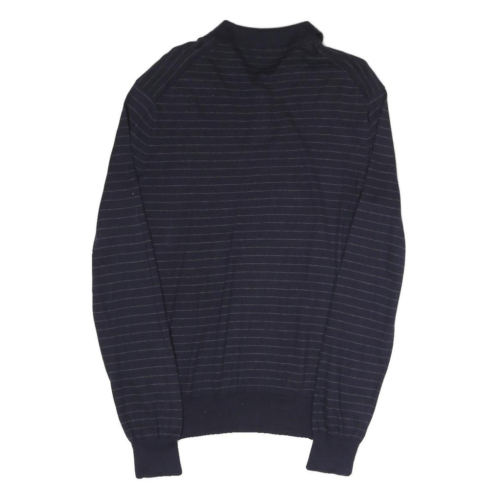 POLO RALPH LAUREN Mens Navy Blue Patterned Polo Neck Jumper Basic Knit S Stripe