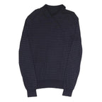 POLO RALPH LAUREN Mens Navy Blue Patterned Polo Neck Jumper Basic Knit S Stripe