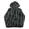 CHAMPION Mens Black Hoodie XS All Over Logo Print Pullover Zip Hoodie