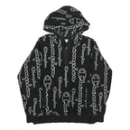 CHAMPION Mens Black Hoodie XS All Over Logo Print Pullover Zip Hoodie