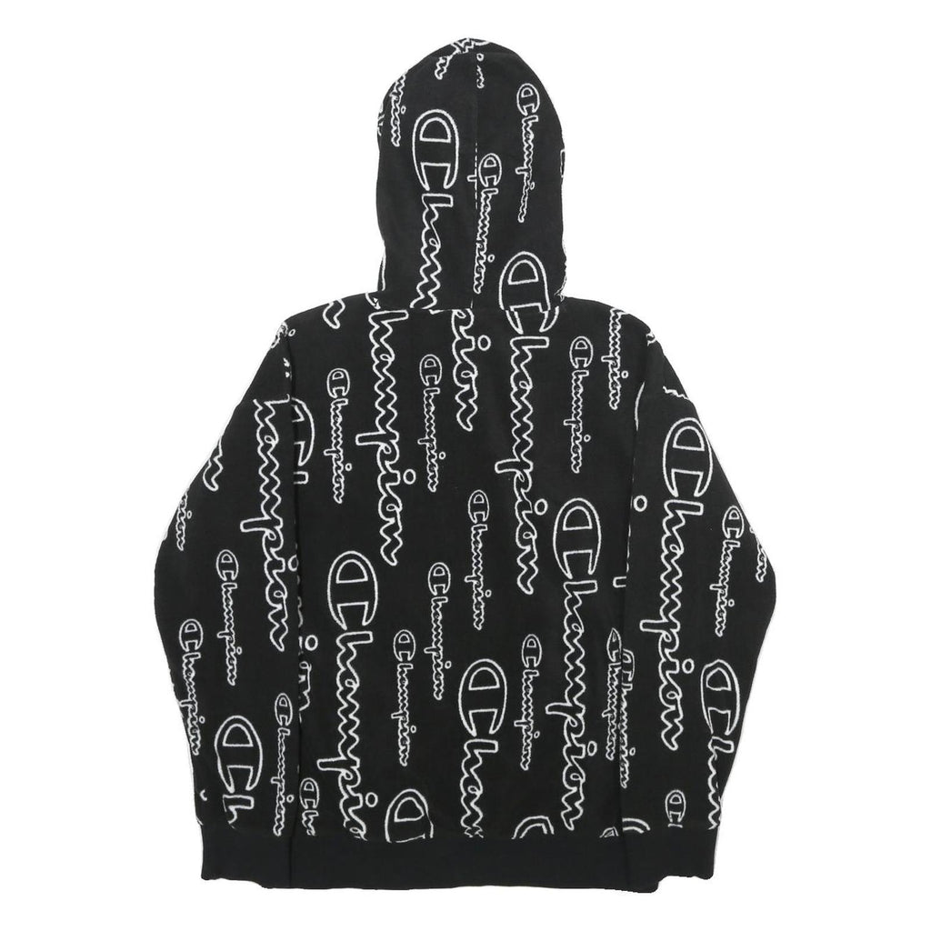 CHAMPION Mens Black Hoodie XS All Over Logo Print Pullover Zip Hoodie