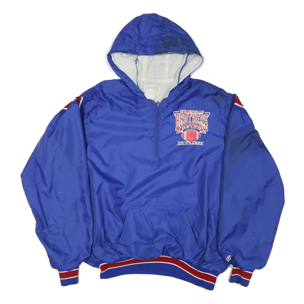 DE LONG Mens Blue Red White Christian Brothers Metro Nylon Jacket 2XL Hooded Zip