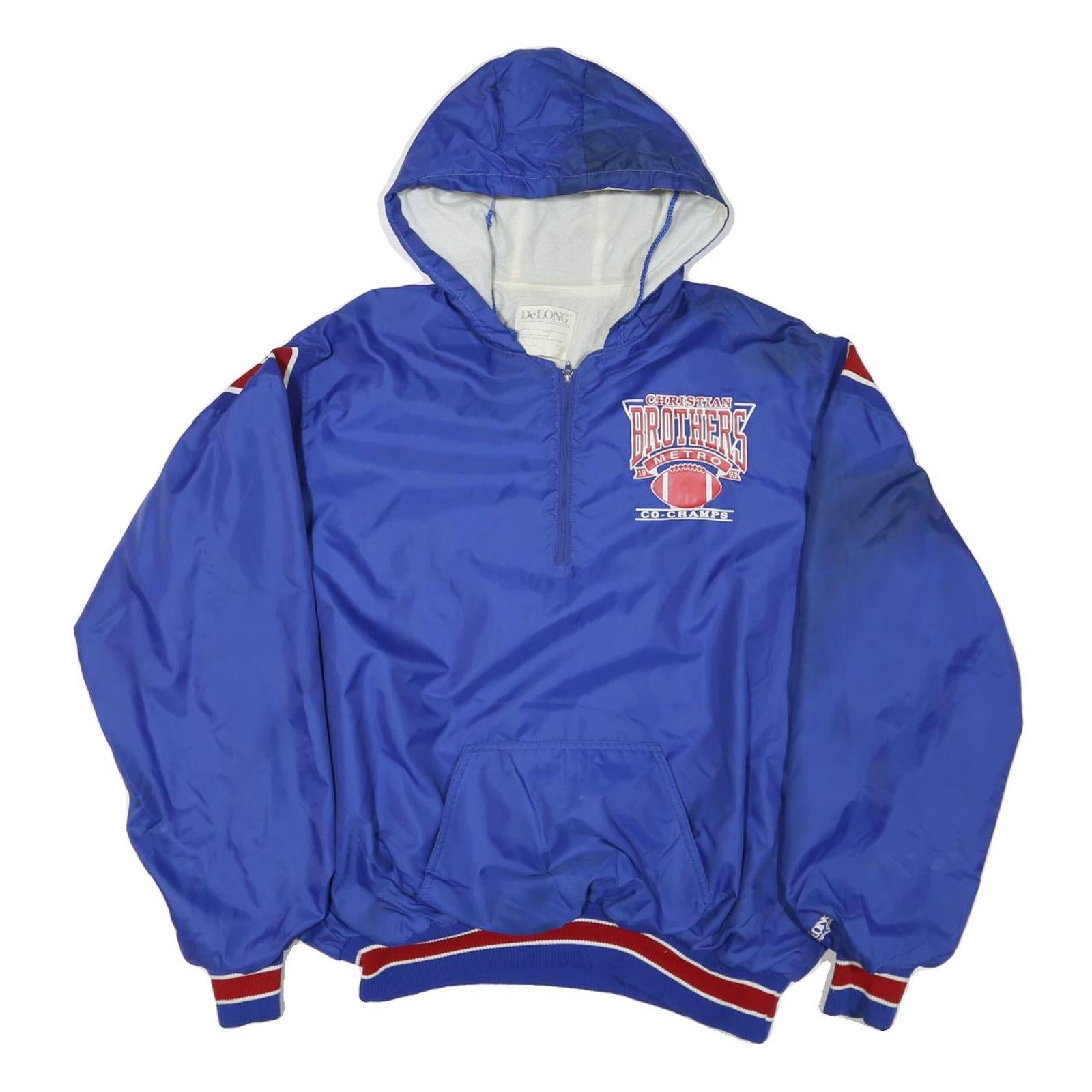 DE LONG Mens Blue Red White Christian Brothers Metro Nylon Jacket 2XL Hooded Zip