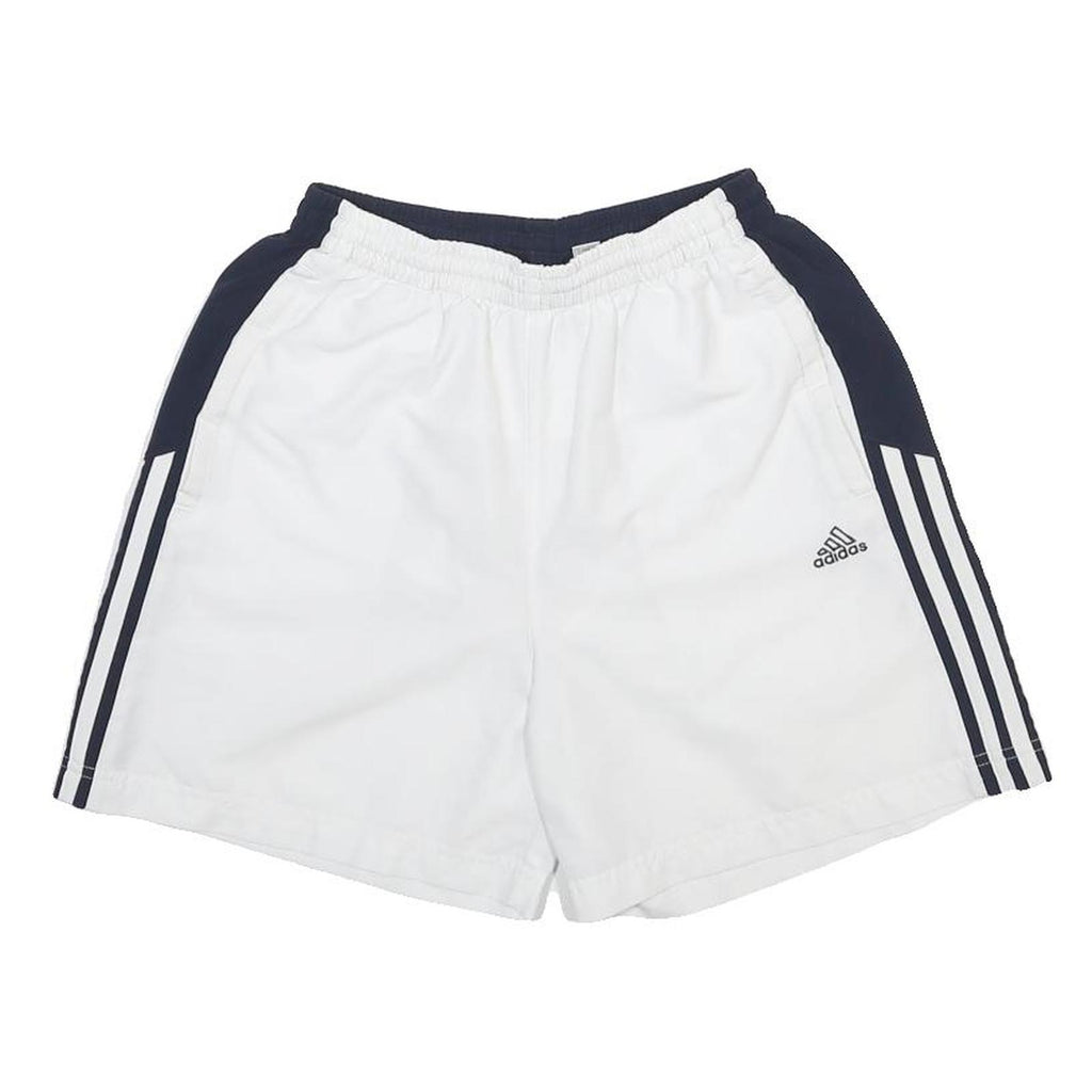 ADIDAS Mens White & Black Sports Casual Shorts S W24 Polyester 3-Stripes