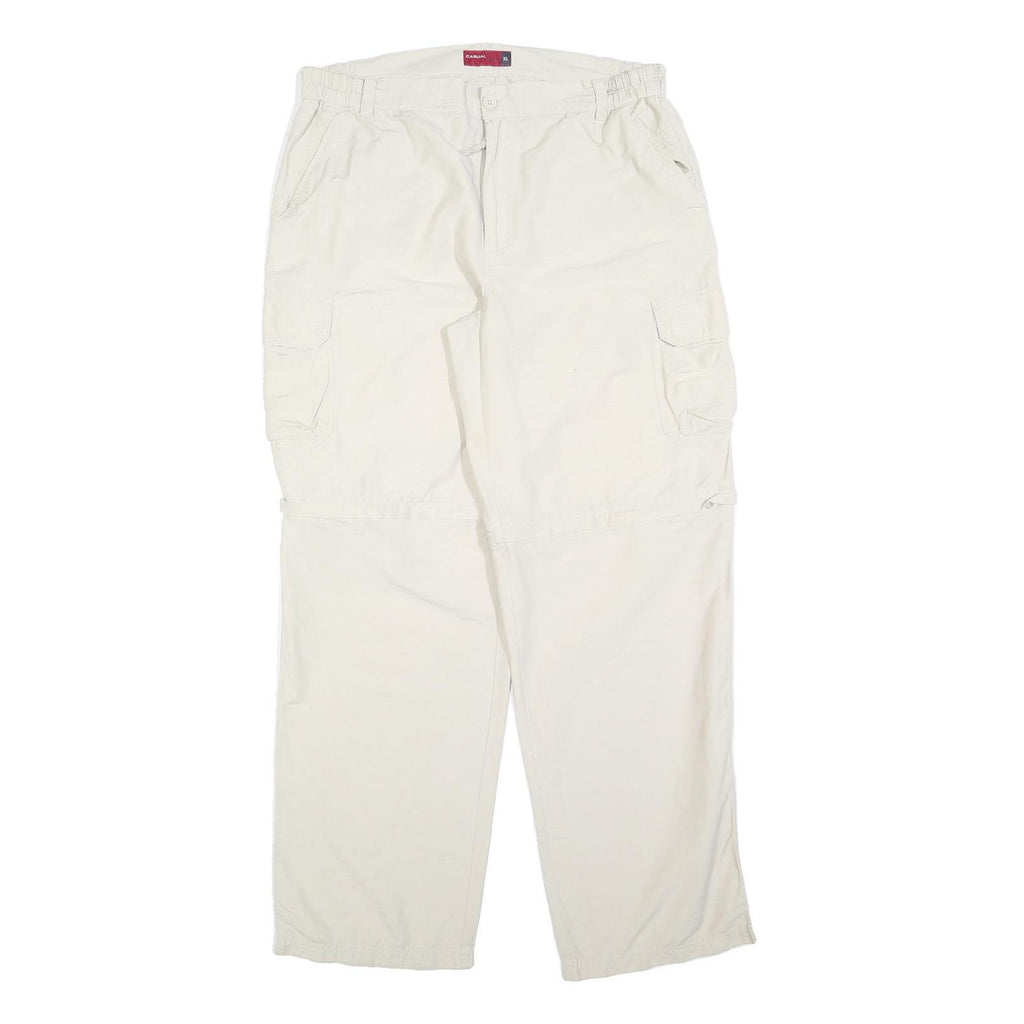 CX CASUAL Mens Regular Fit White Cargo Trousers W34 L32 Zip Closure Polyester