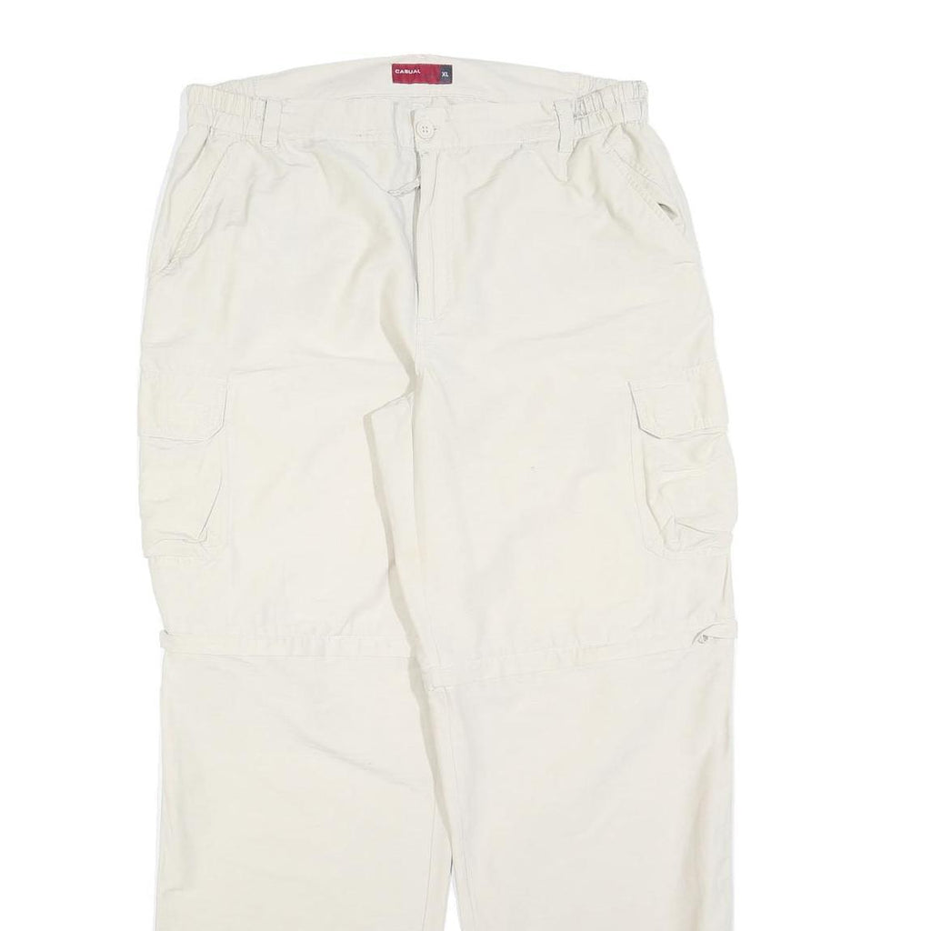 CX CASUAL Mens Regular Fit White Cargo Trousers W34 L32 Zip Closure Polyester