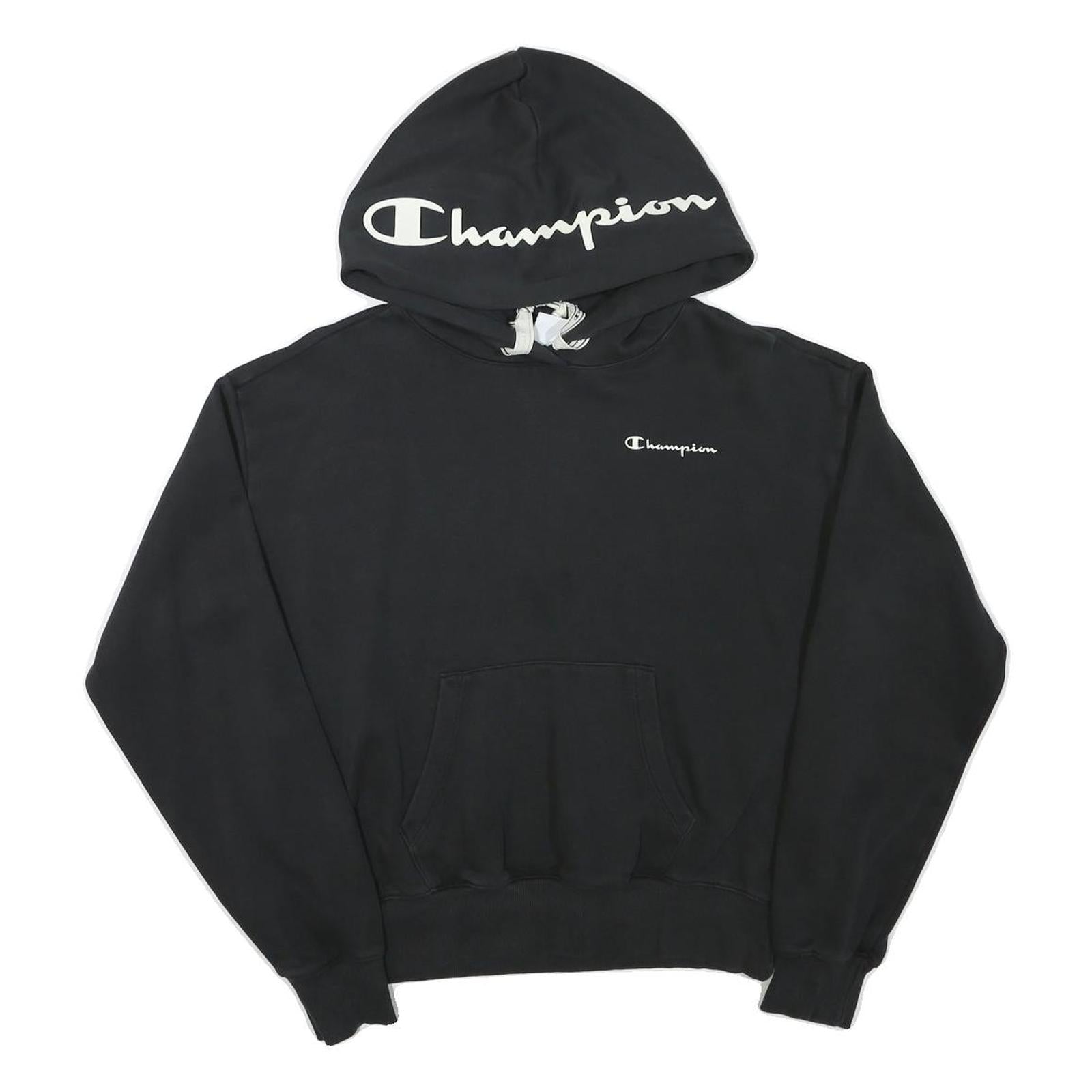 CHAMPION Womens Black Pullover Hoodie L Cotton Blend Casual Streetwear