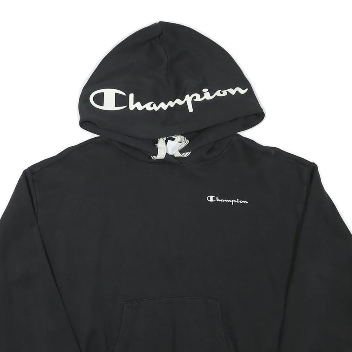 CHAMPION Womens Black Pullover Hoodie L Cotton Blend Casual Streetwear