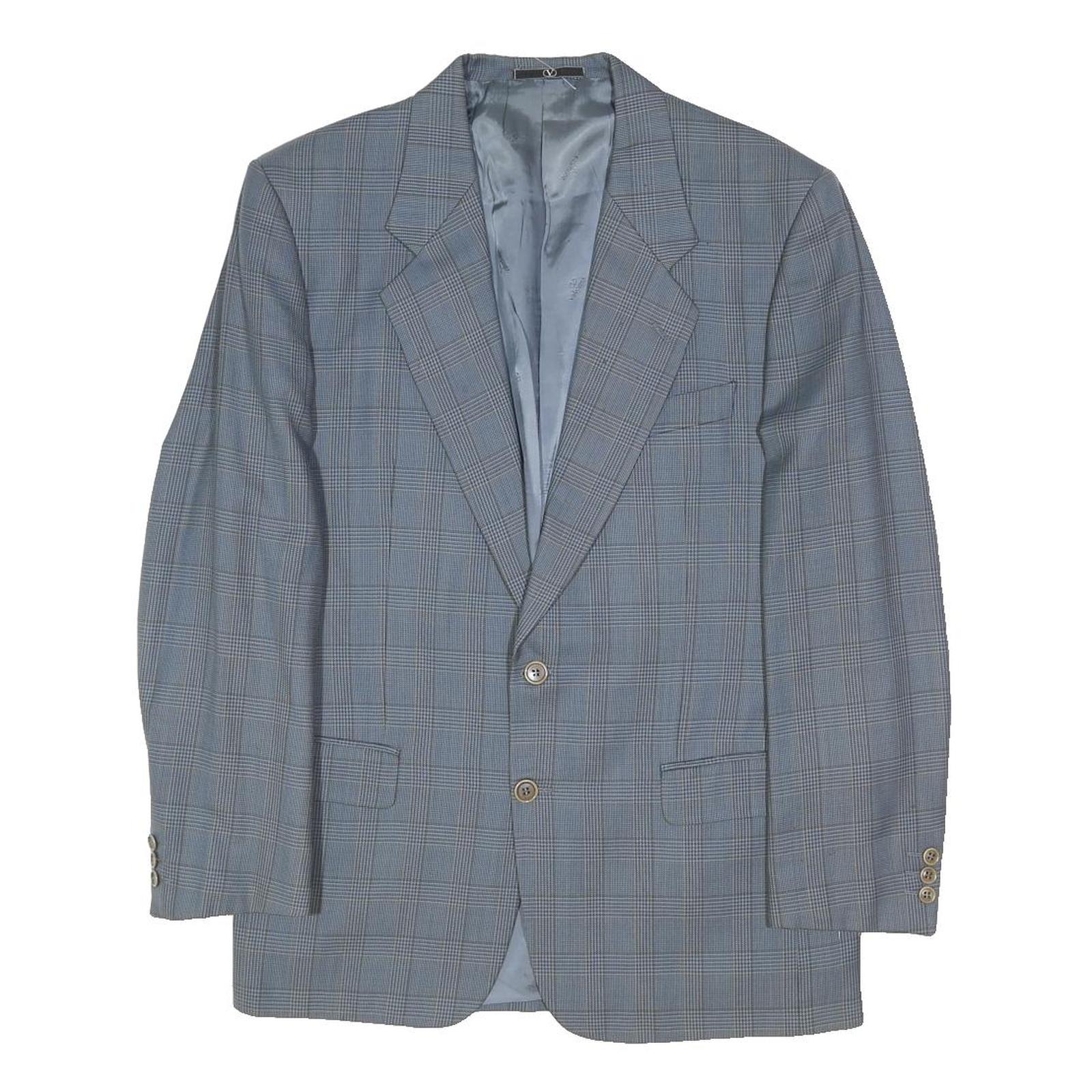VALENTINO Mens Grey Check Button Jacket M Polyester Blend Classic Formal