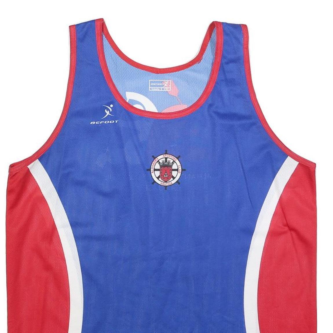 BEFOOT Mens Blue & Red Sporting Club Vest 2XL Sleeveless Crew Neck Polyester