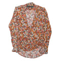 ZARA Womens Orange Floral Print Blouse Long Sleeve V-Neck S Lightweight