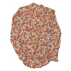 ZARA Womens Orange Floral Print Blouse Long Sleeve V-Neck S Lightweight
