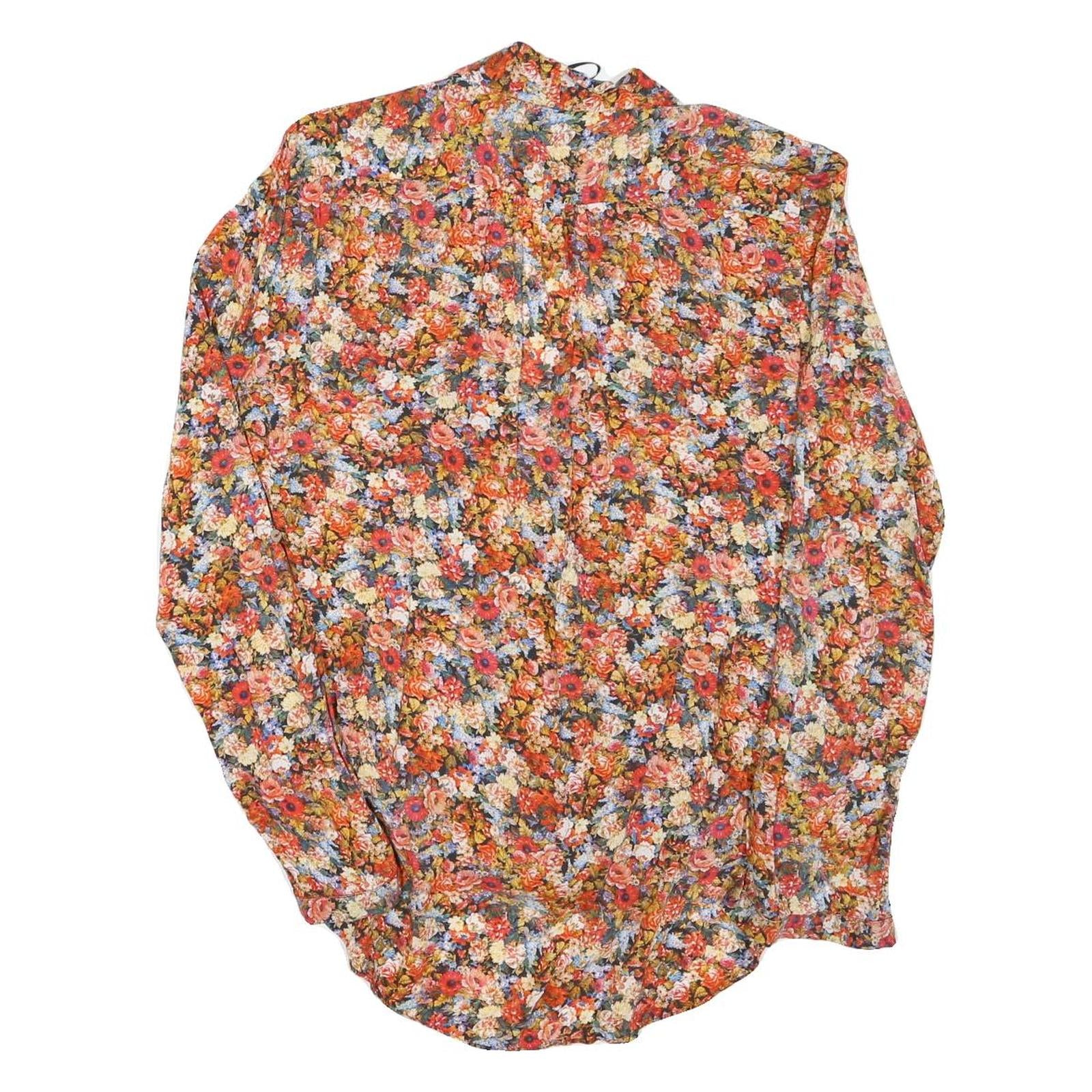 ZARA Womens Orange Floral Print Blouse Long Sleeve V-Neck S Lightweight