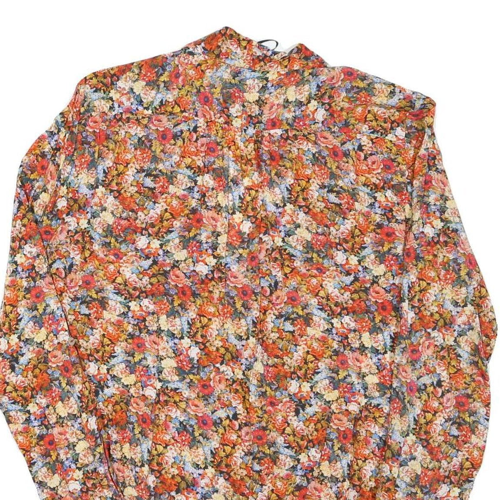 ZARA Womens Orange Floral Print Blouse Long Sleeve V-Neck S Lightweight