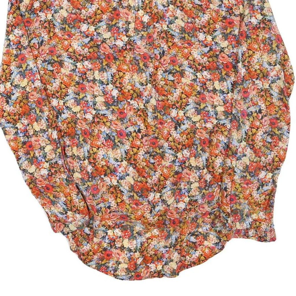 ZARA Womens Orange Floral Print Blouse Long Sleeve V-Neck S Lightweight
