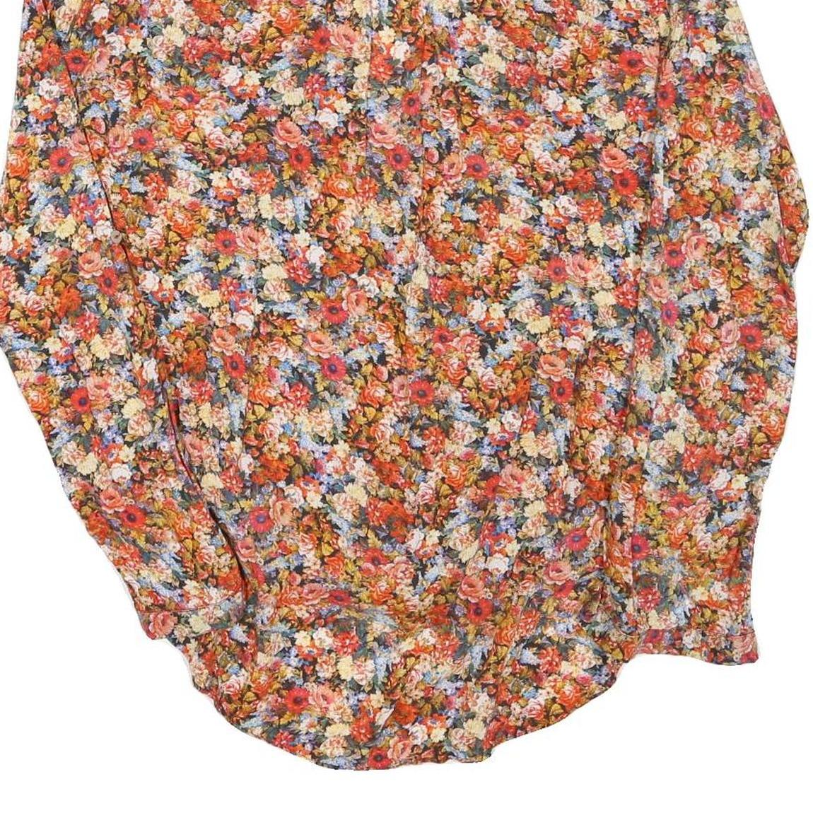 ZARA Womens Orange Floral Print Blouse Long Sleeve V-Neck S Lightweight