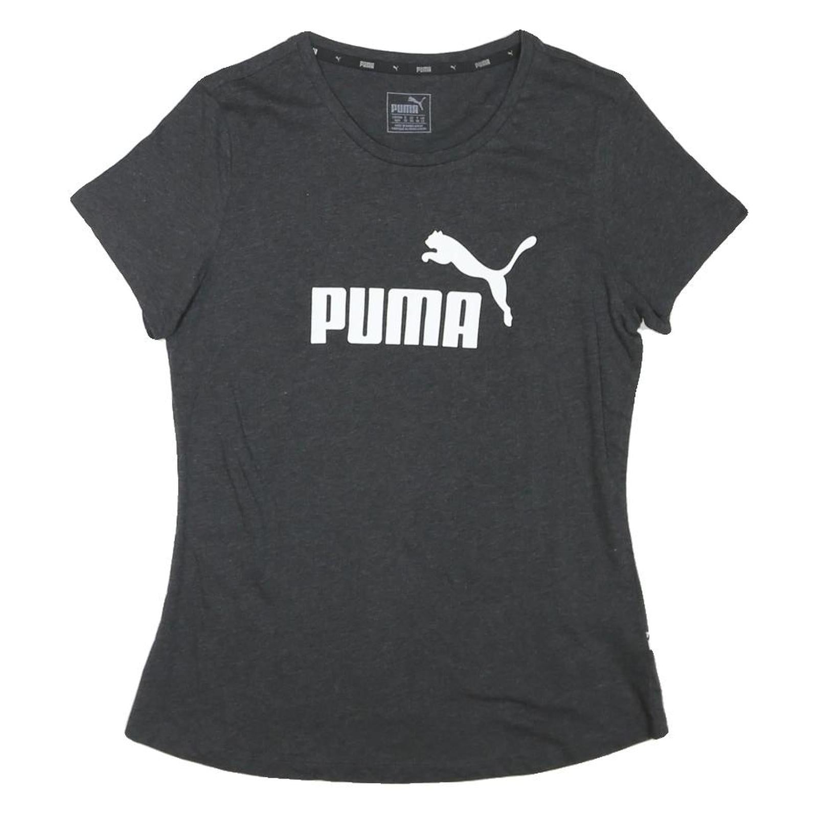 PUMA Womens Black Graphic T-Shirt UK 12 Short Sleeve Crew Neck Cotton Blend