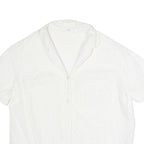 Womens White Button Shirt Short Sleeve Collared Cotton Blend M Eyelet Panel
