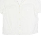Womens White Button Shirt Short Sleeve Collared Cotton Blend M Eyelet Panel