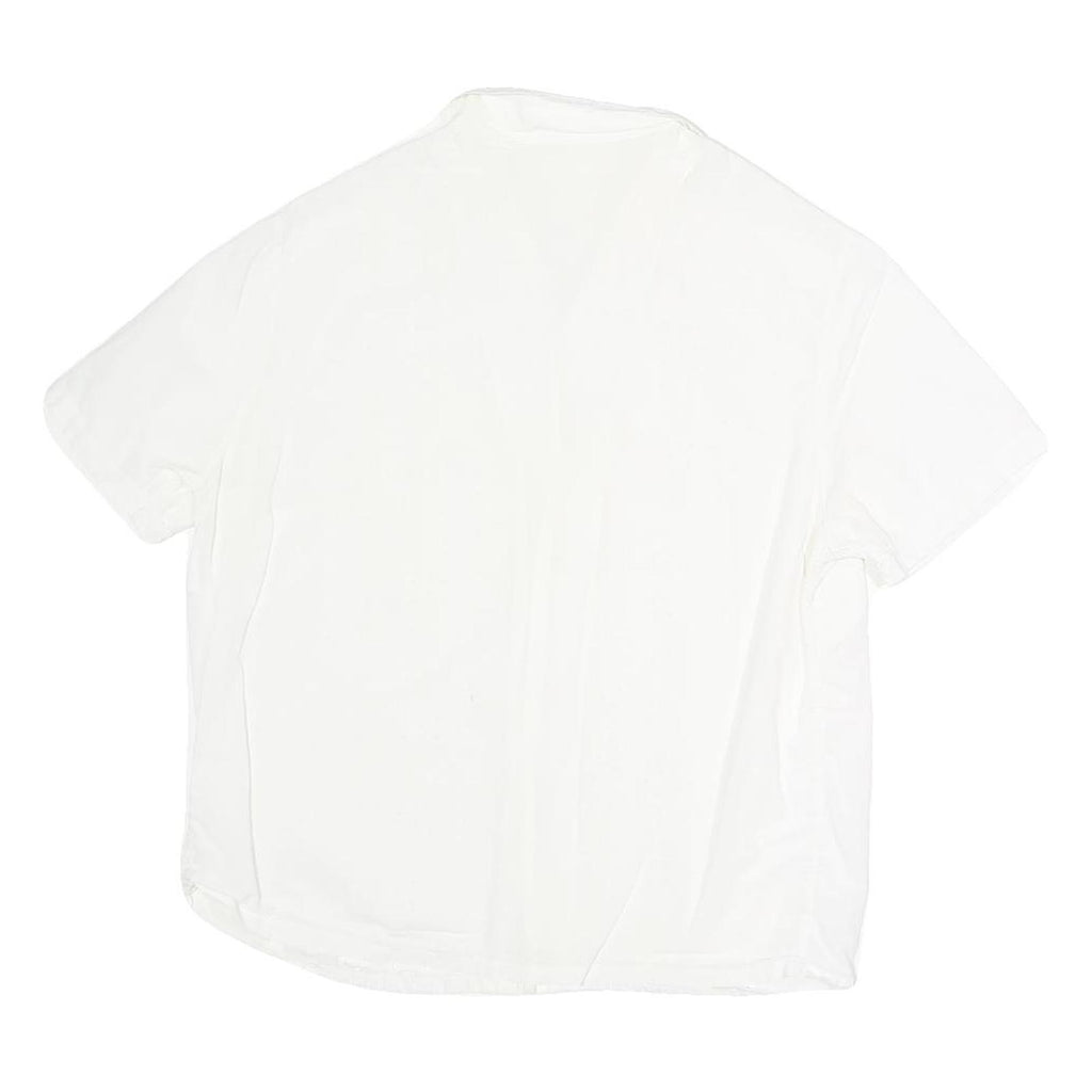 Womens White Button Shirt Short Sleeve Collared Cotton Blend M Eyelet Panel