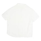 Womens White Button Shirt Short Sleeve Collared Cotton Blend M Eyelet Panel