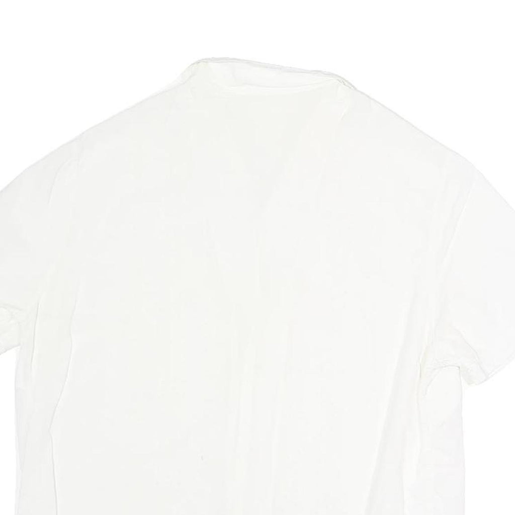 Womens White Button Shirt Short Sleeve Collared Cotton Blend M Eyelet Panel