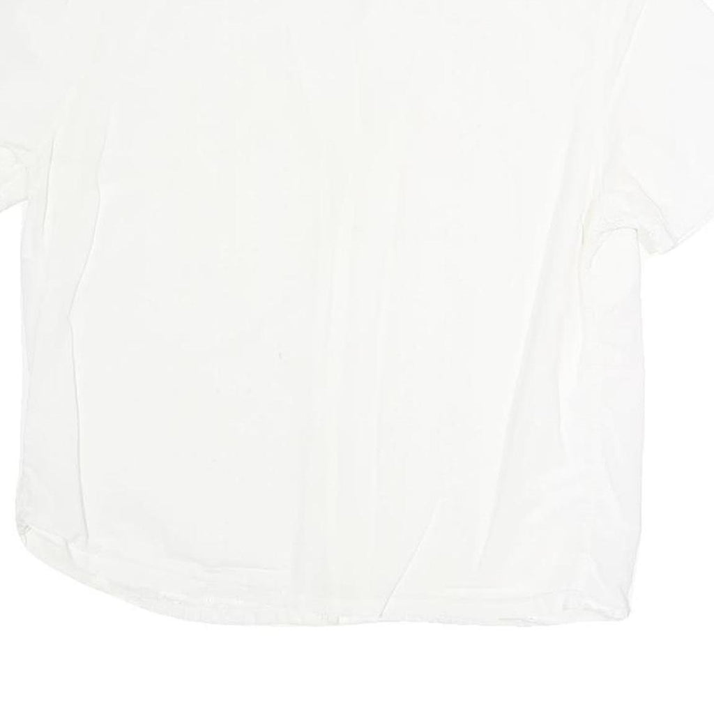 Womens White Button Shirt Short Sleeve Collared Cotton Blend M Eyelet Panel